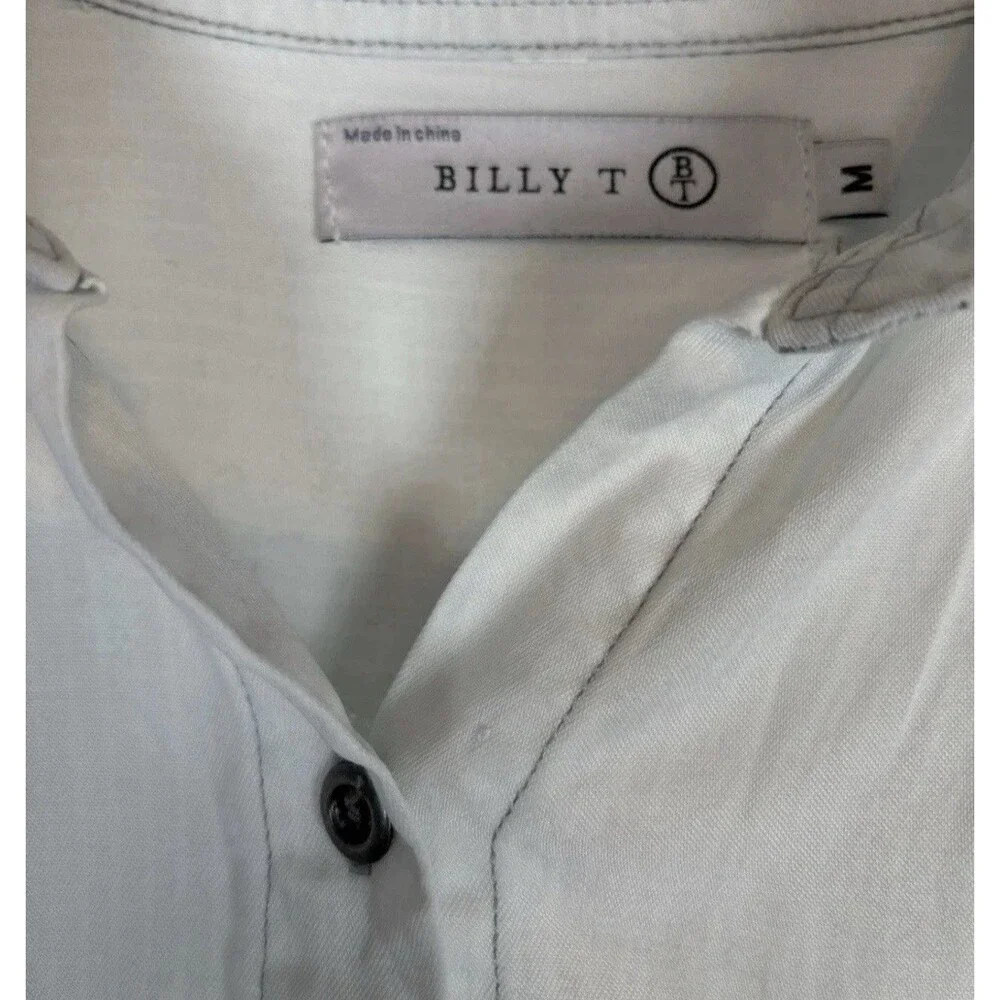 Billy T Women's Blue White Stripe Chambray Ombré Button-Up Tie Back Shirt Medium